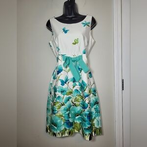 Vintage R&K Originals Cotton Floral Fit & Flare Tea Length Dress sz 8